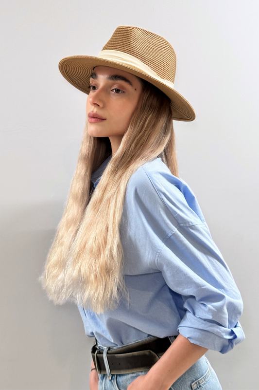 Hatfall | Model is Wearing 24" Hatfall without Face-framing