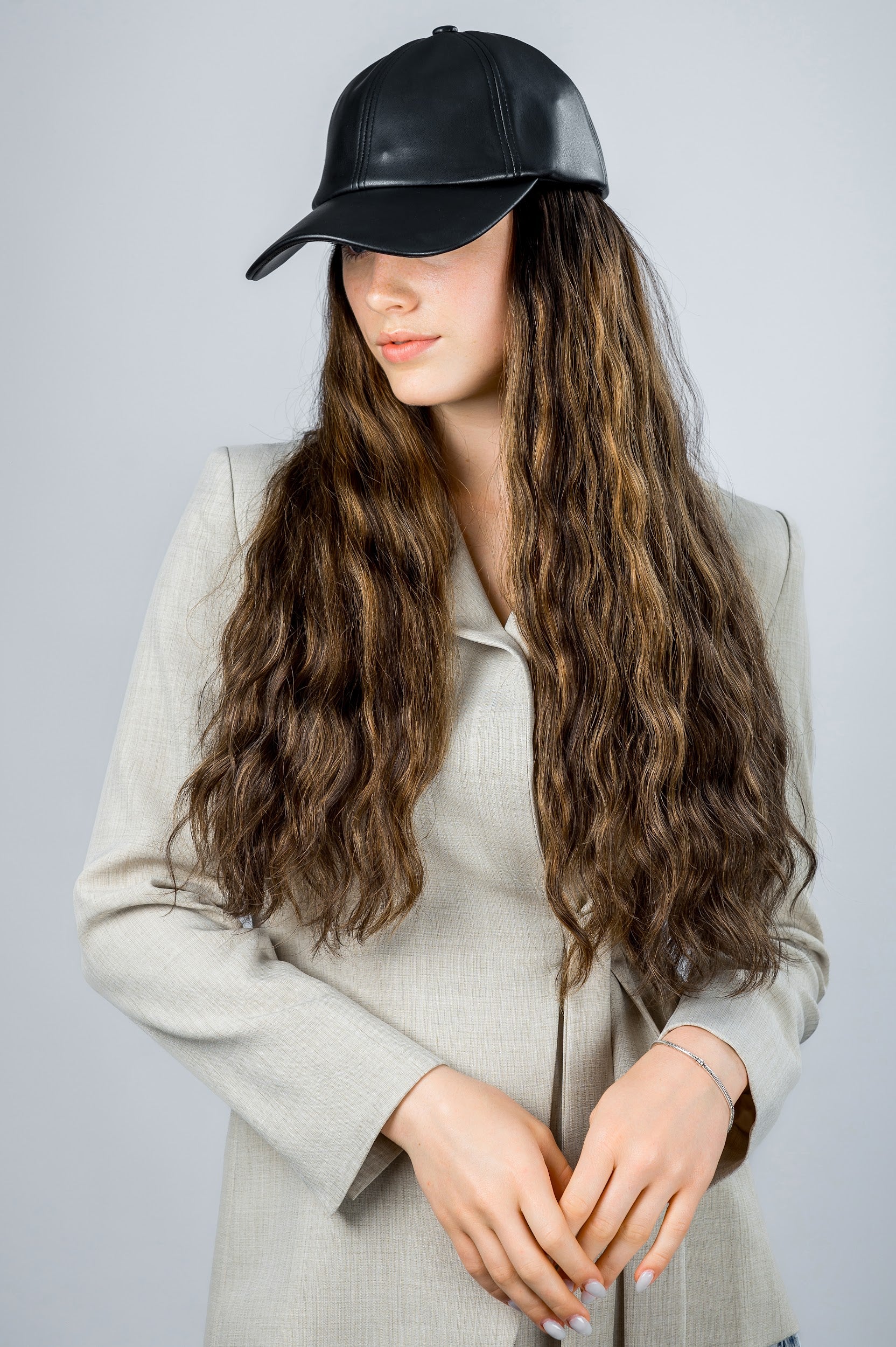 Hatfall | Model is Wearing 24" Hatfall without Face-framing